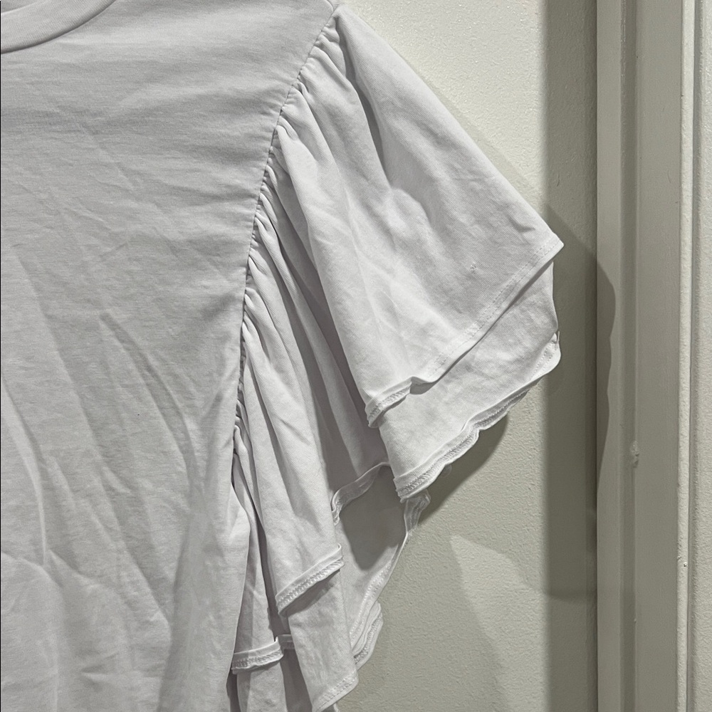 Zara White Ruffle Sleeve Tee - Picture 3 of 4